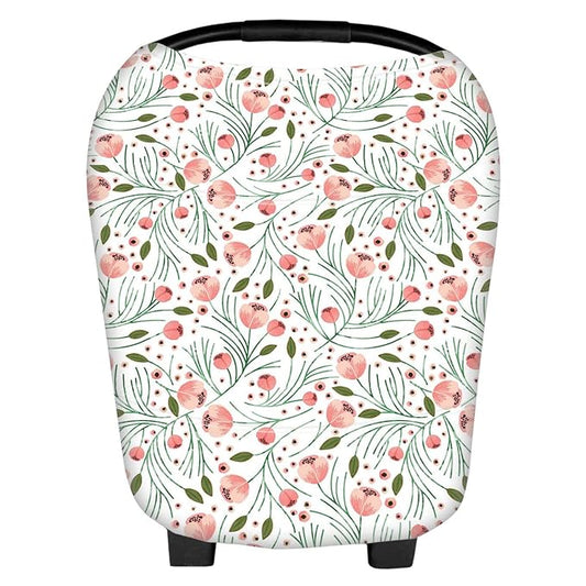 Stretchy Baby Car Seat Covers for Newborns, Infant Car Canopy Extra Soft and Stretchy Nursing Covers for Moms (Flowers)-BubblyBeeBaby