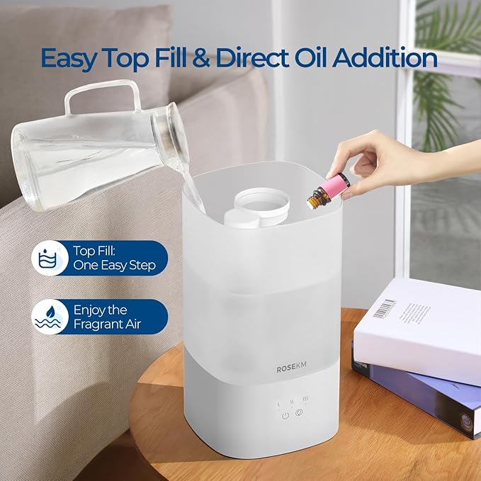 Humidifiers for Bedroom, Top Fill 2.5L Cool Mist Humidifiers for Large Room, Easy to Fill & Clean, 30H Runtime, 28dB Quiet Air Humidifier for Plants, Baby Nursery, Indoor with Night Light-BubblyBeeBaby