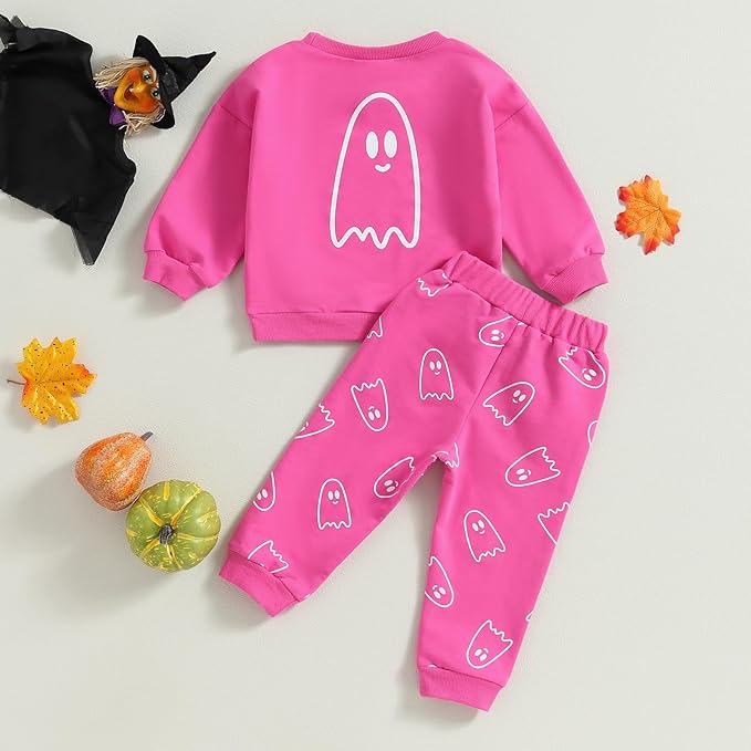 0-4T Toddler Boy Girl Halloween Outfit Fall Clothes Ghost Long Sleeve Sweatshirt Top Pants Baby Halloween Clothes-BubblyBeeBaby