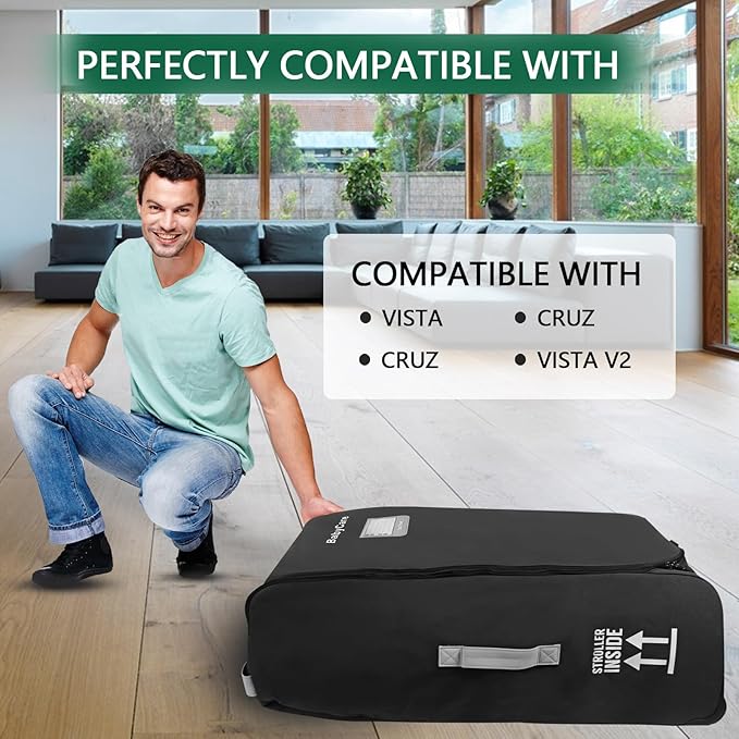 Stroller Travel Bag Compatible with UPPAbaby Vista, Vista V2, Cruz V2,Uppa-baby Bag With Wheels,Dual Handles,Luggage Tag for Airplane Flight Travel-BubblyBeeBaby