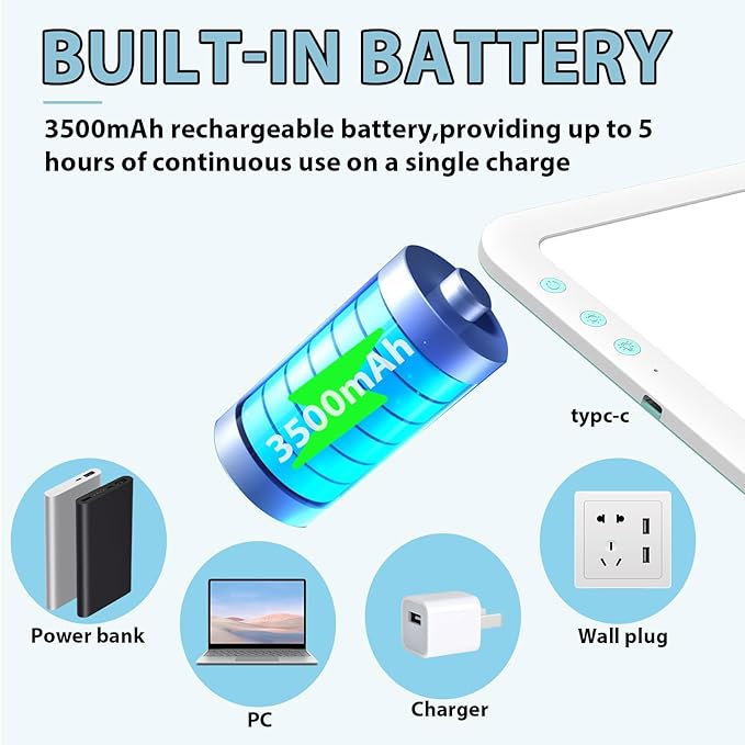 HIUKCOLED Wireless Battery Powered A3 Light Pad, 3 Colors Stepless Dimmable and 6 Levels Brightness Light Board, Rechargeable LED Light Tracing Box for Diamond Painting,Cricut Weeding Vinyl Tools-BubblyBeeBaby