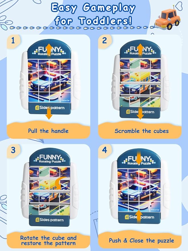 16-Piece Rotating Puzzles for Kids 4-6, Toddlers Puzzles 3-4, Road Trip, Airplane Activities Game, Travel Toys - Brain Teaser, Fine Motor Skills - Birthday Gifts Boys Girls - Special Vehicle-BubblyBeeBaby