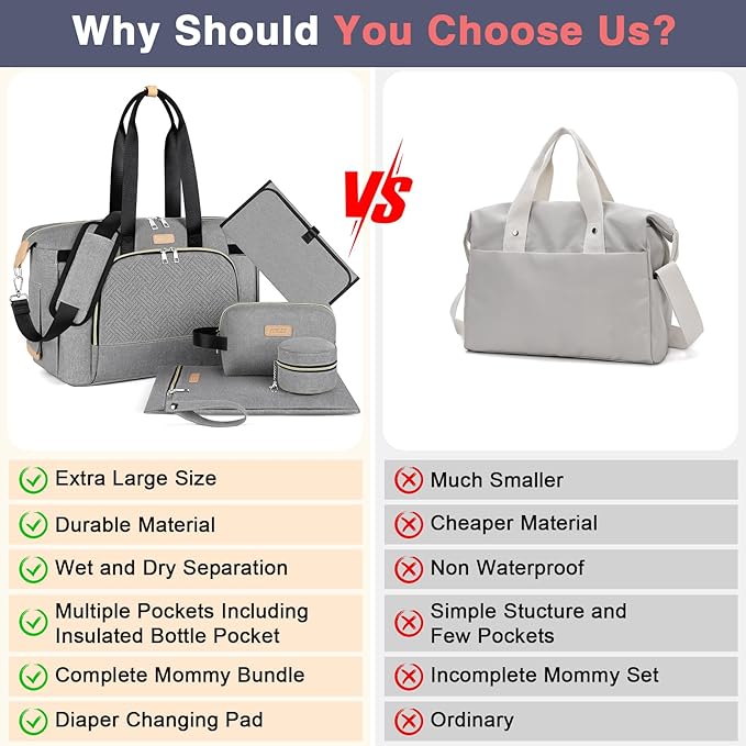 ITIEZY Diaper Bag Tote for Baby - Large Mommy Bag with Portable Changing Pad Pacifier Case, Hospital Bags Travel Baby Bag-BubblyBeeBaby