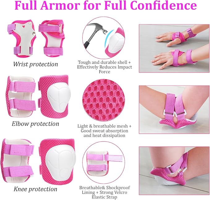 KAMUGO Kids Adjustable Helmet, with Sports Protective Gear Set Knee Elbow Wrist Pads for Toddler Age 2-8 Boys Girls, Bike Skateboard Hoverboard Scooter Rollerblading Helmet Set-BubblyBeeBaby