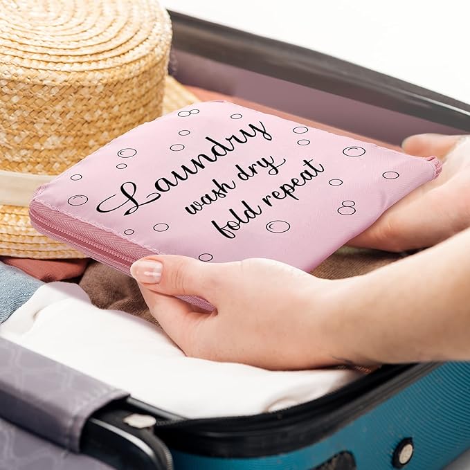 2 Pcs Travel Laundry Bag Washable Dirty Clothes Bag with Drawstring and Zipper for Suitcase, 22 x 18 Inch (Pink, Gray,Bubble)-BubblyBeeBaby