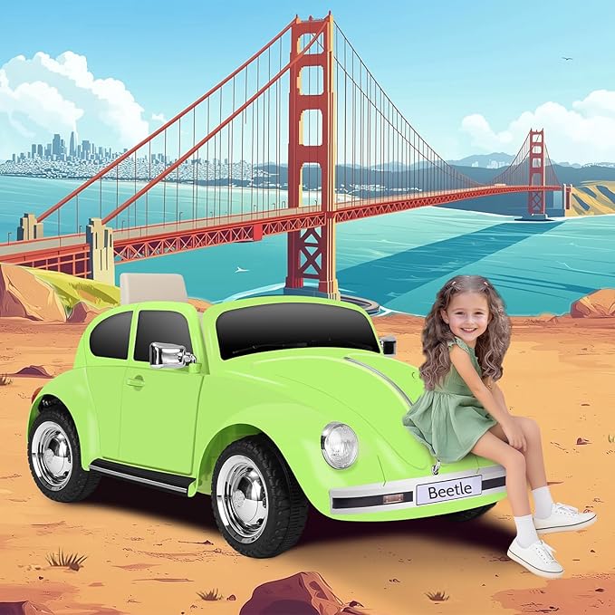 12V Kids Electric Car, Power Wheels with Remote Control, Ride on Car Toys with LED Light, 3 Speeds, Music, Green-BubblyBeeBaby