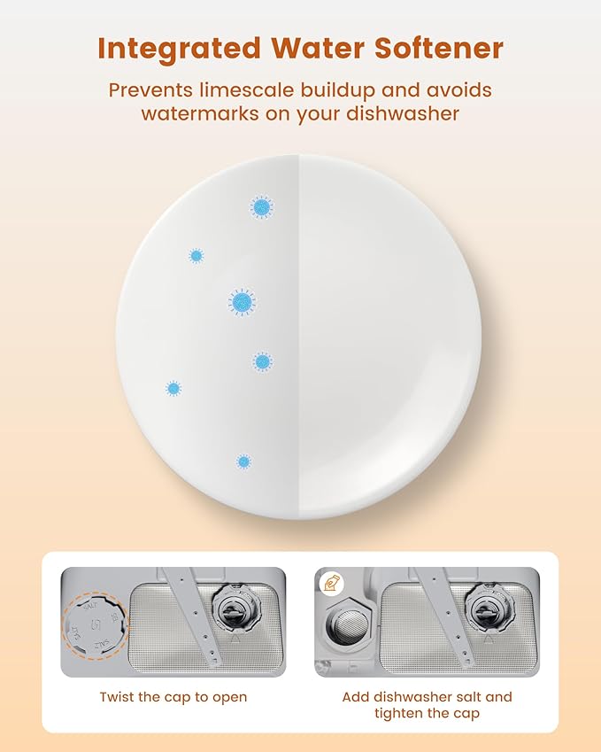 HAVA 2025 NEW Upgraded Countertop Dishwasher with Water Softener and Enhanced Energy Efficiency, Portable Dishwasher with 8 Wash Programs, Child Lock & Delayed Start Function, No Installation Needed-BubblyBeeBaby