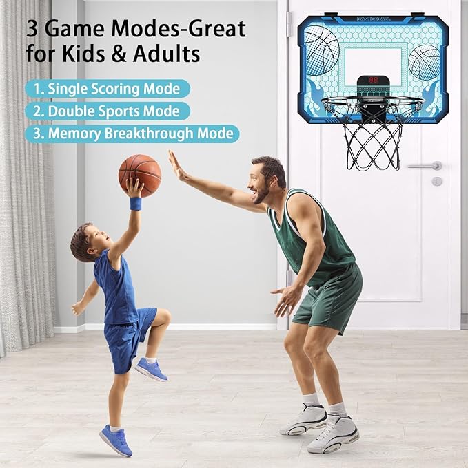 Indoor Basketball Hoop for Kids with Led Lights Mini Basketball Hoop with Remote Control Over The Door Basketball Hoops with Scoreboard Basketball Toys for 4-12 Year Old Boys Girls-BubblyBeeBaby