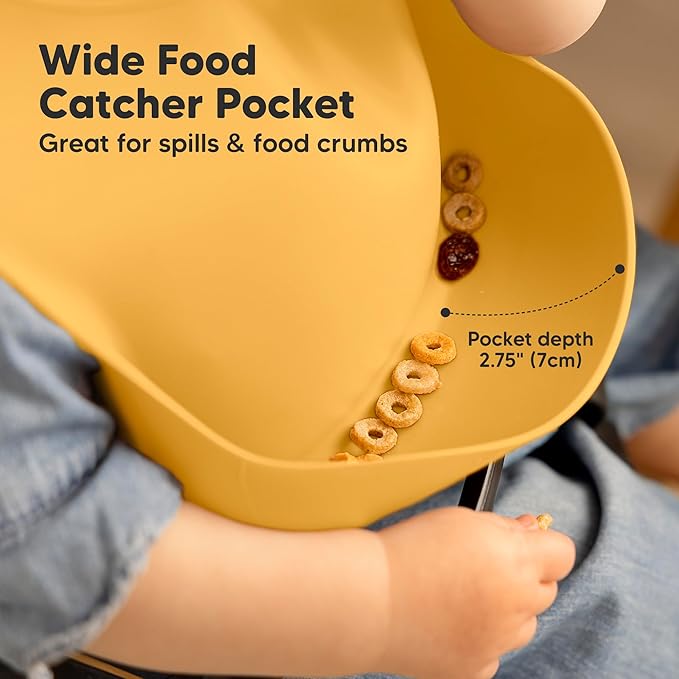 KeaBabies 2-Pack Silicone Baby Bibs for Eating - Sturdy Food-Grade Silicone Bibs for Babies Girl, Boy, Large Food Catcher, Clean & Put On Easily, Waterproof Toddler Feeding Essentials (Harvest)-BubblyBeeBaby