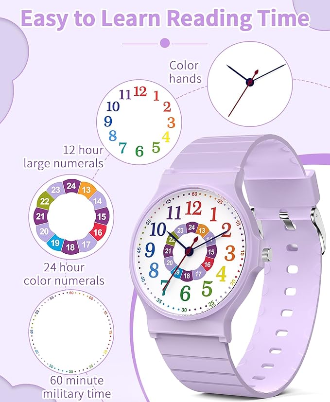 Kids Analog Watch Boys Girls, 30M Waterproof, Sports Watch for Boys, Easy to Read Children's Thin Dial Wrist Watches with Soft Band, for Ages 5-15 Kids Great Birthday Gifts Christmas Day-BubblyBeeBaby