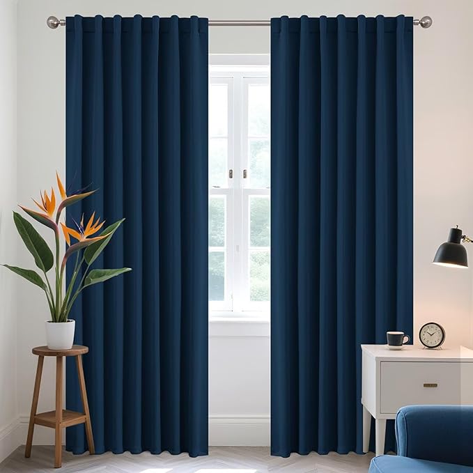 Joydeco Blackout Curtains 84 Inch Length 2 Panels Set, Black Out Curtains for Bedroom, Room Darkening Drapes for Living Room Window (W37 x L84 Inch, Navy Blue)-BubblyBeeBaby