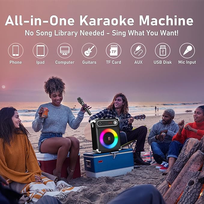 Karaoke Machine with 2 Wireless Microphones,【Upgraded 6.5"Woofer & 2"Tweeter】Portable Bluetooth 5.3 Karaoke Speaker, PA System with Bass/Treble/Echo Adjustment, Supports USB/AUX/TF/TWS for Home Party-BubblyBeeBaby