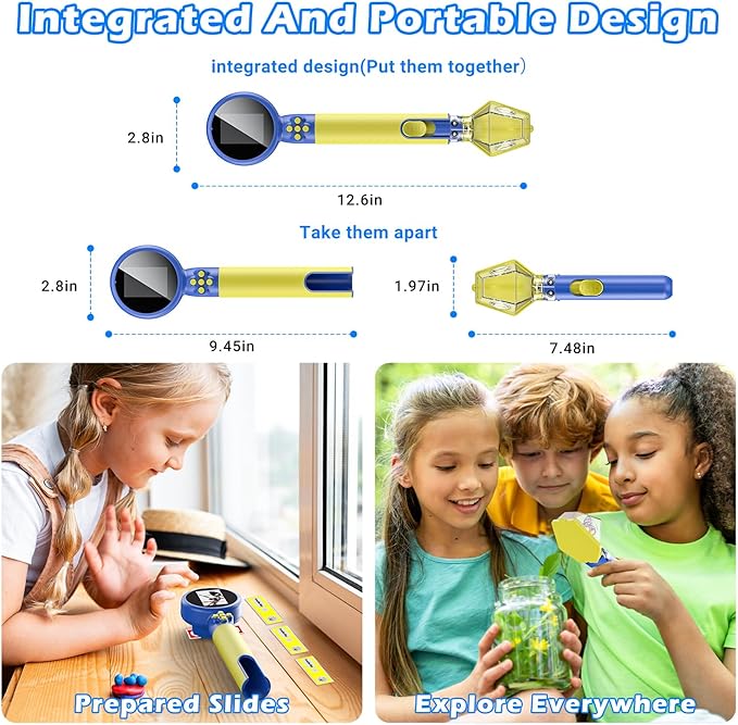 2 in 1 Kids Microscope with Bug Catcher,HD 500X Digital Microscope for Kids with 2" Screen,Photo and Video,STEM Educational Science Kit Learning Toys for Age 3-12 Girls & Boys Birthday Gifts (Blue)-BubblyBeeBaby