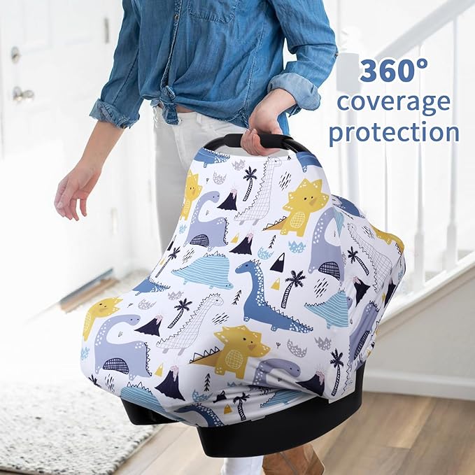 Rquite All-in-1 Car Seat Cover Baby, Carseat Covers for Girl Boy, Stretchy Soft Infant Car Seat Cover, Multi-use Baby Carrier Cover, Car Seat Canopy, Stroller Sun Shade, Nursing Breastfeeding Cover-BubblyBeeBaby