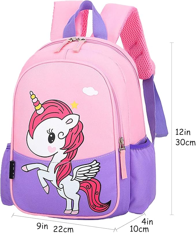 12 Inch Kids Small Toddler Preschool Travel Backpack Cute Cartoon Daypack (Unicorn Pink and Purple)-BubblyBeeBaby