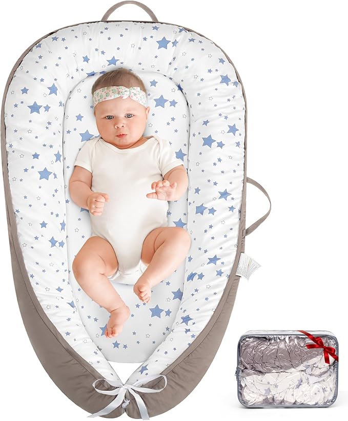 HKAI Baby Lounger – Soft Cotton Infant Floor Seat for Newborn to 24 Months, Portable Travel-Friendly Pillow for Boys & Girls-BubblyBeeBaby