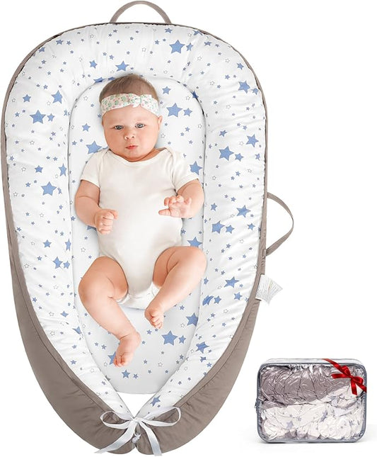 HKAI Baby Lounger – Soft Cotton Infant Floor Seat for Newborn to 24 Months, Portable Travel-Friendly Pillow for Boys & Girls-BubblyBeeBaby