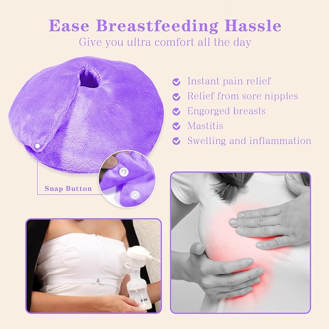 Hot/Cold Breast Gel Bead Ice Packs Breast Cooling/Heat Pads Relief for Breastfeeding, Nursing Pain, Mastitis, Engorgement, Swelling, Plugged Ducts | Boost Milk Let-Down & Production,2 Pack (Purple)-BubblyBeeBaby