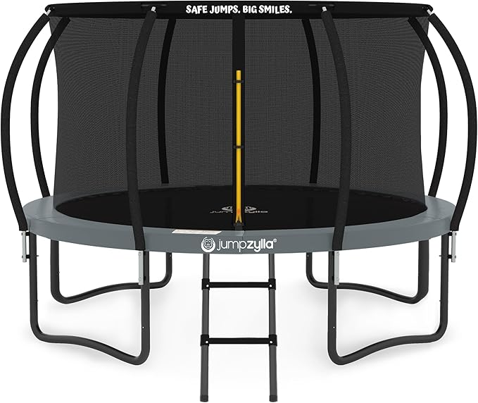 JUMPZYLLA Trampoline Outdoor 8FT 10FT 12FT 14FT 15FT 16FT with Enclosure and Ladder, ASTM Approved Recreational Trampoline for Kids and Adults, Anti-Rust Coated Frame-BubblyBeeBaby