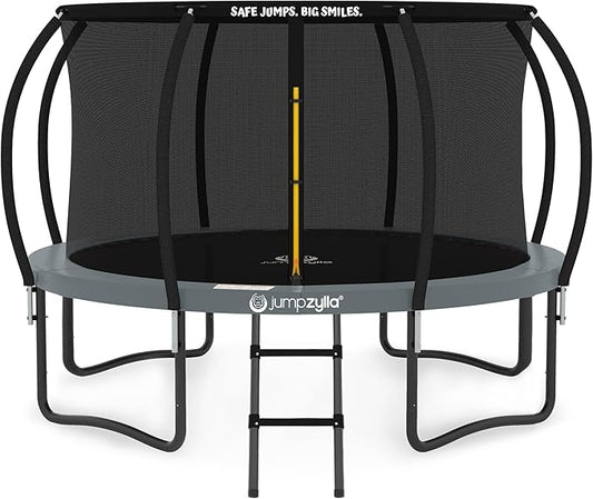 JUMPZYLLA Trampoline Outdoor 8FT 10FT 12FT 14FT 15FT 16FT with Enclosure and Ladder, ASTM Approved Recreational Trampoline for Kids and Adults, Anti-Rust Coated Frame-BubblyBeeBaby