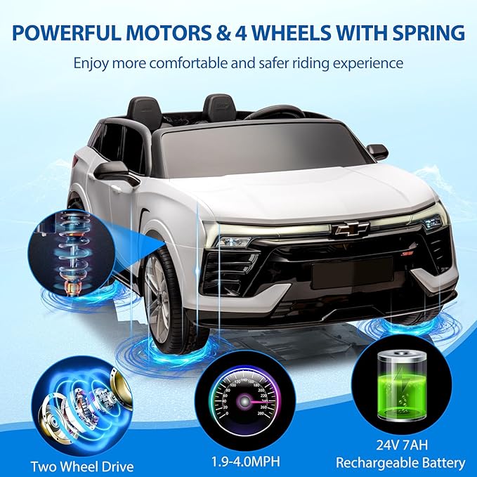 Jojoka Baby Car 24V 2-Seater SUV Licensed Chevrolet Blazer Ride On Toy w/Parent Remote Control,4xSpring Suspension, Wireless Music, Electric Vehicle Car for Kids Ages 3-8,White-BubblyBeeBaby