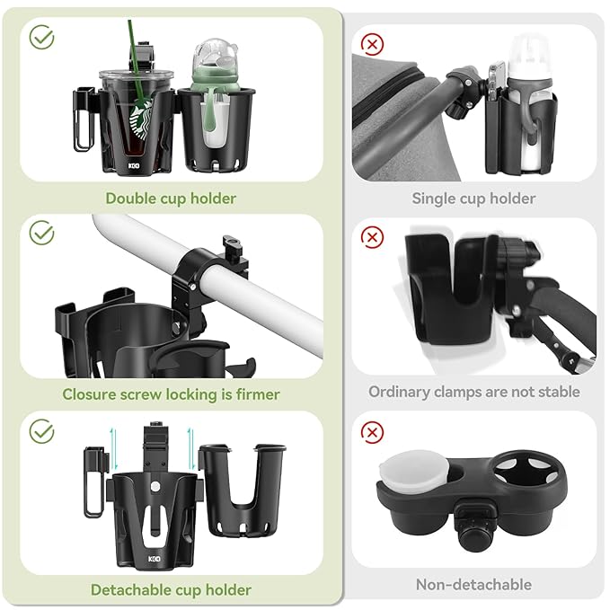 KDD Stroller Cup Holder with Phone Holder, 3-in-1 Removable Bottle Holder, 360 Degrees Rotation Drink Holder for Wheelchair, Stroller, Bike, Walker, Scooter, Bicycle, Uppababy, Bugaboo, Britax-BubblyBeeBaby