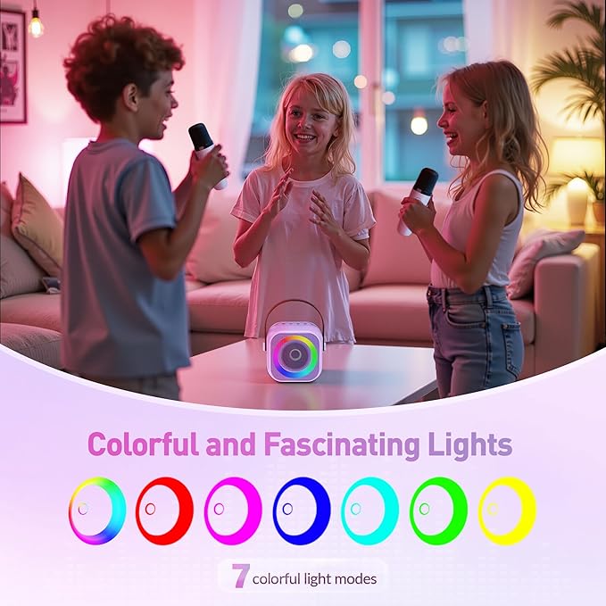 Karaoke Machine for Kids Adults, Karaoke Toys Gifts for Girls Boys, Portable Bluetooth Speaker with Wireless Microphone, Birthday Gifts for Girls Boys Ages 4, 5, 6, 7, 8, 9, 10, 12+ Years Old-BubblyBeeBaby