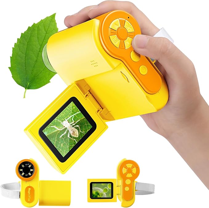 1000X Handheld Microscope for Kids, 4K 2.0" Screen Mini Pocket Microscope with 6 Adjustable LED Lights, Edu Science Birthday Gifts for Kids Ages 8-12, 32G SD Card Included - Yellow-BubblyBeeBaby