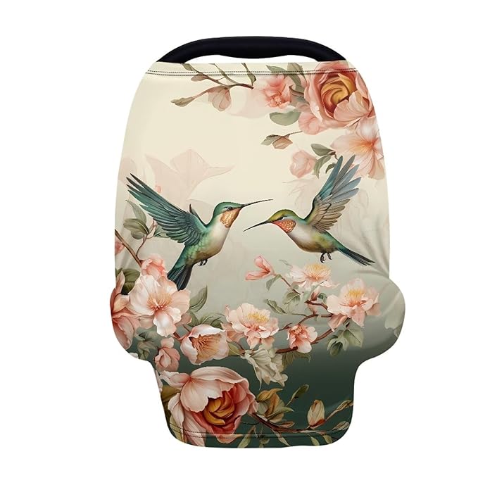 Binienty Car Seat Covers for Babies, Hummingbird Flower Design,Floral Nursing Cover Breastfeeding Scarf, Stretch Baby Carseat Canopy-BubblyBeeBaby