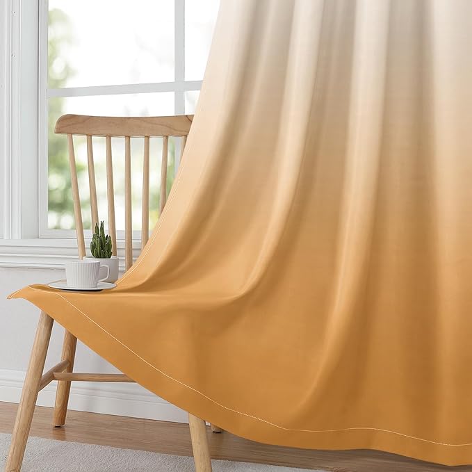 HOMEIDEAS Gold Ombre Blackout Curtains 52 X 84 Inch Length Gradient Room Darkening Thermal Insulated Energy Saving Grommet 2 Panels Window Drapes for Living Room, Bedroom-BubblyBeeBaby