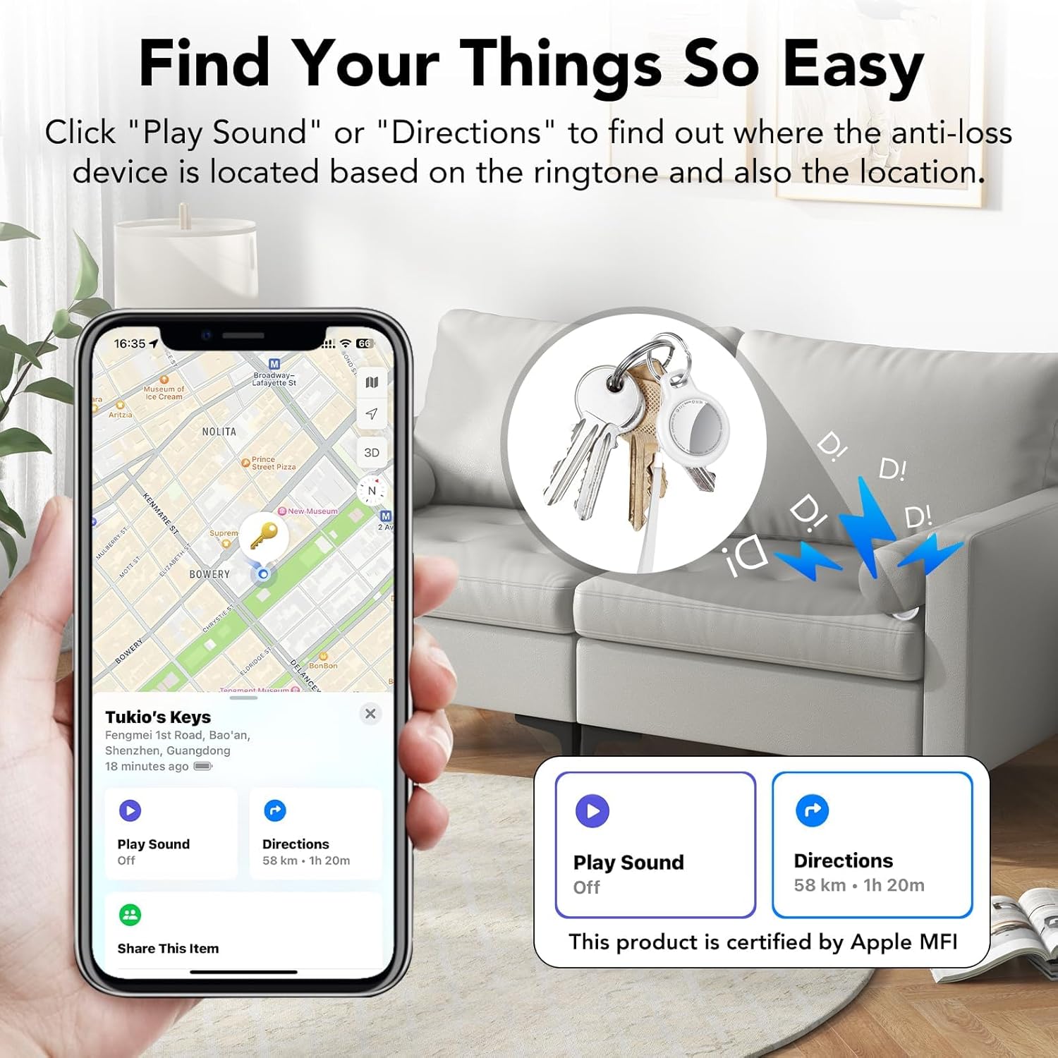 2025 New [Apple MFi Certified] (iOS Only) Air Tracker Tag-1 Pack, Bluetooth Tracker for Apple Find My, Replaceable Battery, Key Finder and Item Locator Smart Tag for Keys, Bags, Luggage, Pets, (White)