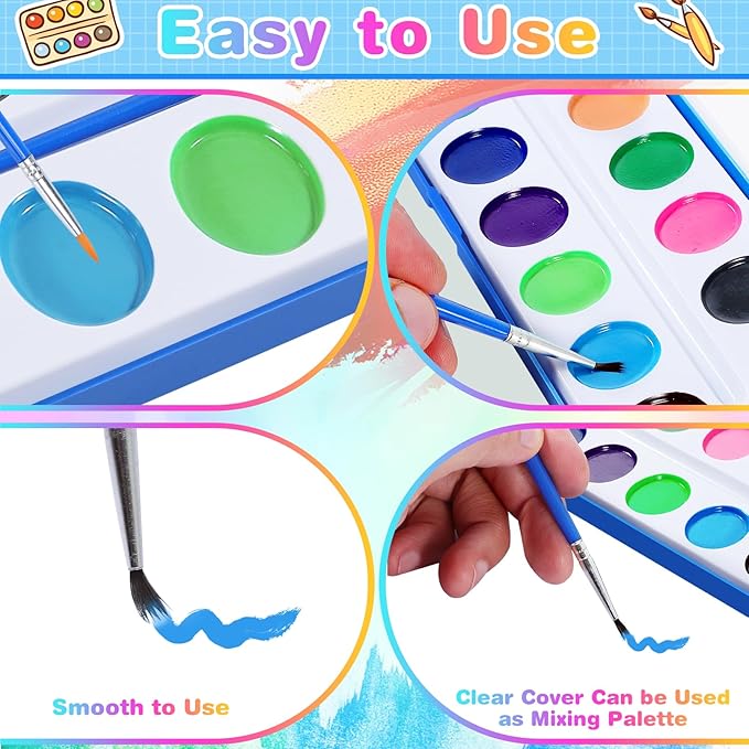 15 Pack Watercolor Paint Set for Kids, 16 Colors Washable Water Colors with Paint Brushes, Washable for Classroom Party Favor Art Activities-BubblyBeeBaby