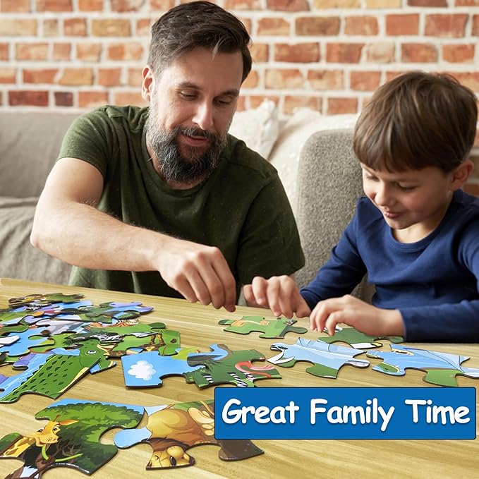 Jumbo Floor Puzzle for Kids, Large Jigsaw Puzzles 35 Piece for Kids Ages 3-5,Preschool Learning & Education Toys, Gifts for 4-8 Year Old Boys and Girls (Grassland Animal)-BubblyBeeBaby