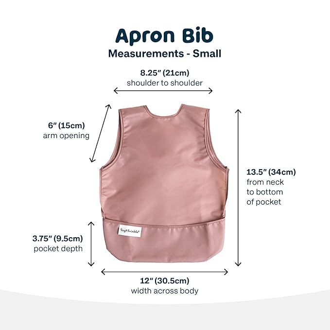 Tiny Twinkle Mess Proof Apron Bibs - 2 Pack Waterproof & Lightweight Baby Bibs for Led Weaning | 100% Recycled Polyester, Easy Clean & Machine Washable (Taupe Dandelion,Small 6-24 Months)-BubblyBeeBaby