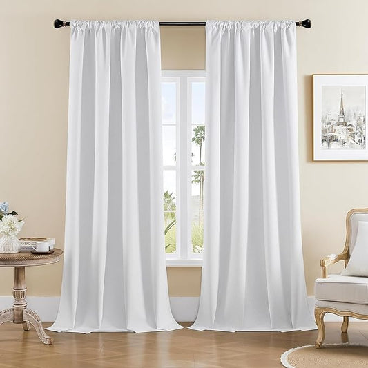 Joydeco Custom Blackout Curtains for Bedroom, Total Blackout Curtains Back Tab & Rod Pocket, Solid Thermal Insulated Window Drapes Luxury Decor for Living Room 1 Panel (Custom Size, White)-BubblyBeeBaby