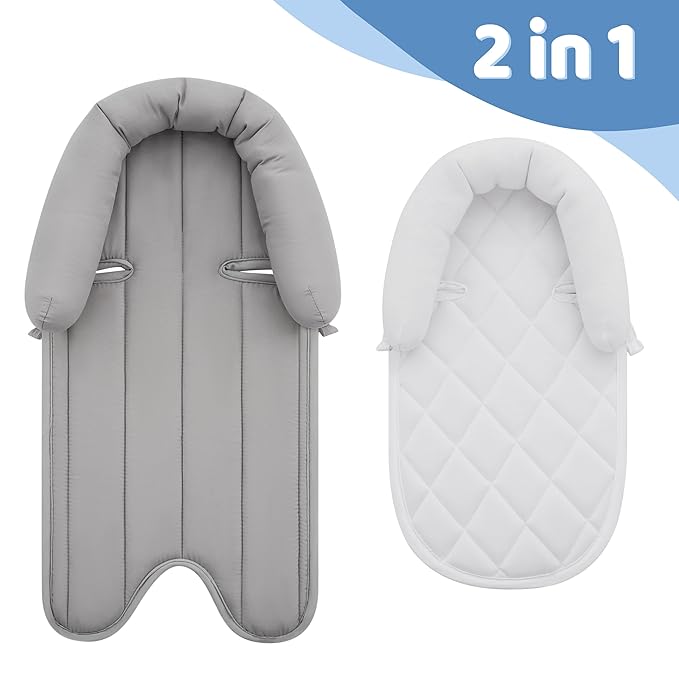 Pro Goleem Infant Car Seat Insert, Babybody Support for Toddler, Soft Minky Preemie Car Seat Insert, 2-in-1 Reversible, Perfect for Carseats, Strollers, Swings, White and Grey-BubblyBeeBaby