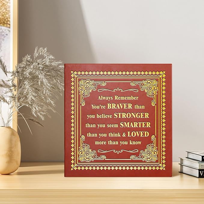 Inspirational Leather Photo Album,Magnetic Self-Stick Page Photo Album,Family Album,Hand Made DIY Albums Holds 3x5, 4x6, 5x7, 6x8 Photos (brown-always remember)-BubblyBeeBaby