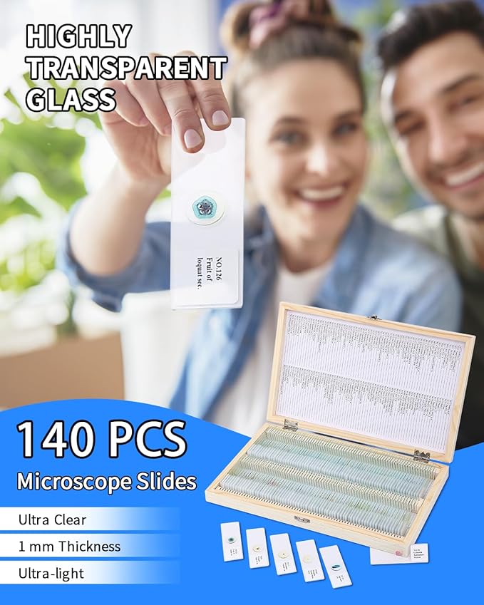 140-Pcs Microscope Slides with Specimens,Pre-Made Glass Slides with Specimens,Educational Microscope Slides and Covers for Young Scientists,Perfect for Biology Class and Experiments-BubblyBeeBaby