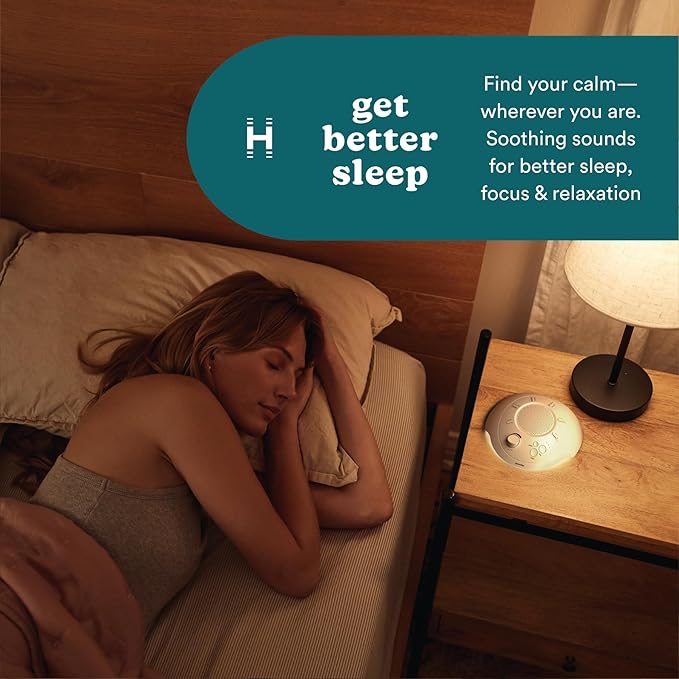 Homedics Sleep Better Portable Sound Machine, Night Light,12 Soothing Sounds Including White Noise, Rain, and Thunderstorm, Ultra-Portable Design, Auto-Off Timer, Ideal for Travel & Baby Sleep, Cream-BubblyBeeBaby
