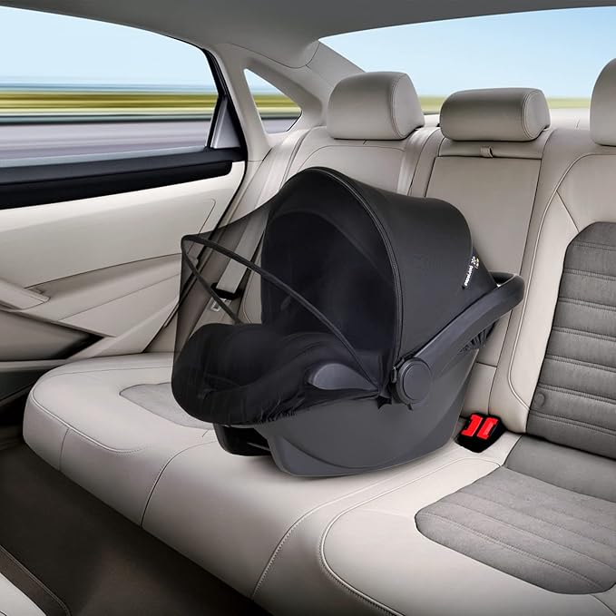 Beberoad Love 2-in-1 Car Seat Canopy - Universal Baby Car Seat Cover with Sunshade & Mesh Protection, 2-Way Zipper for Easy Access (Black)-BubblyBeeBaby