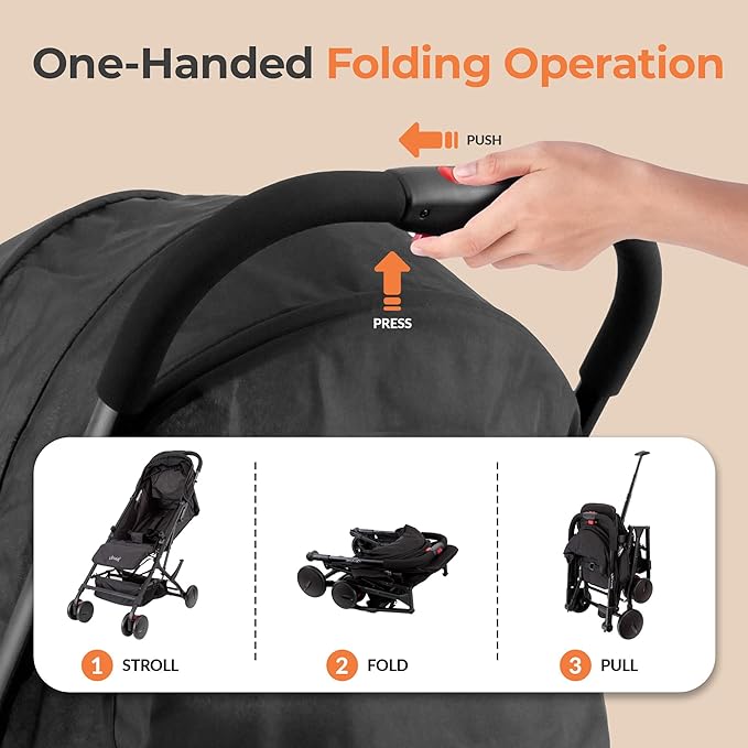 Jovial Lightweight Baby Stroller, Folding Travel Stroller with Reclining Seat, Canopy, 5-Point Safety Harness, Storage Basket, Smooth Wheels, Compact Portable Design (39.8" x 18.7" x 32.3")-BubblyBeeBaby