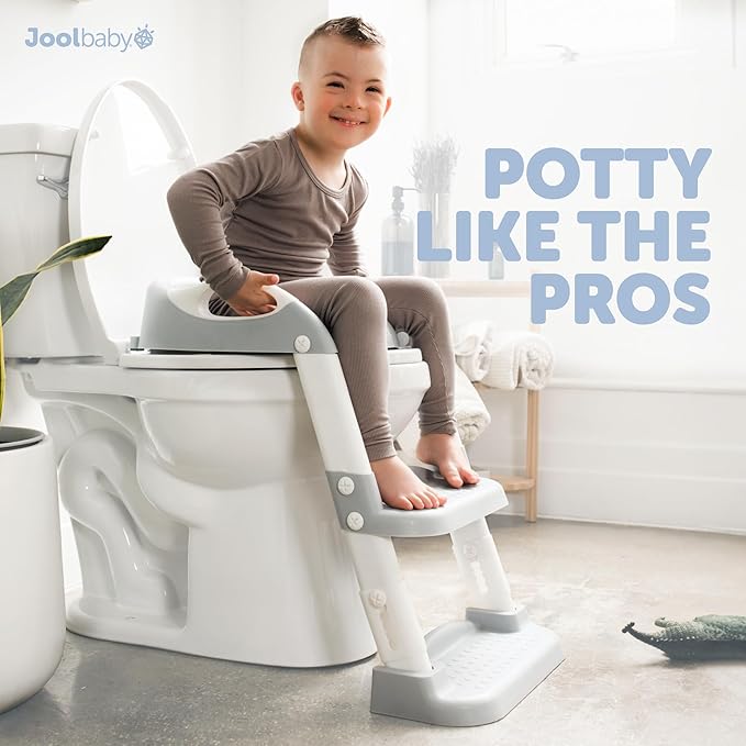 Jool Baby Potty Training Seat with 2 Step Ladder for Toddlers - Soft Cushioned Seat & Splash Guard, Adjustable Height (Gray)-BubblyBeeBaby