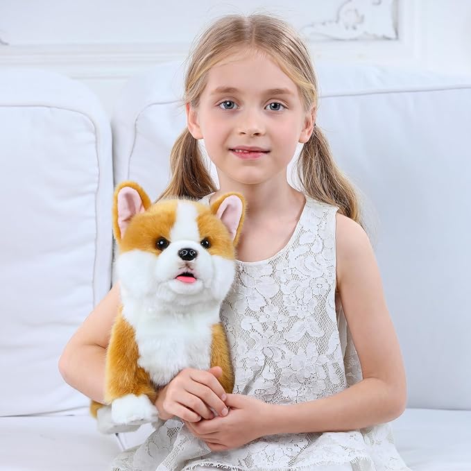Interactive Plush Corgi Dog, Companion Robot Dog Pets,Handmade Weighted Stuffed Animals,Electronic Walking Toy with Barking,Tail Wagging,Talking,-BubblyBeeBaby