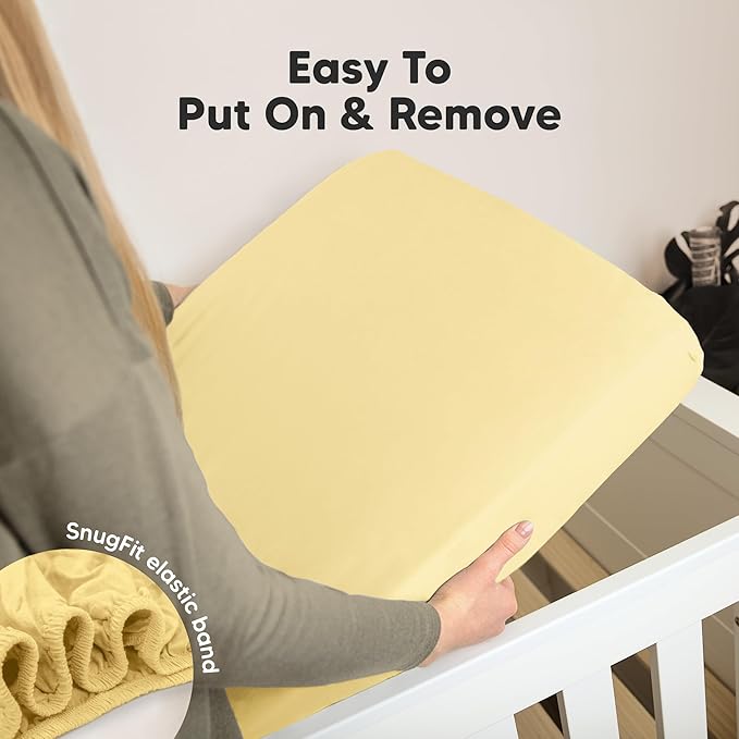 KeaBabies 2-Pack Organic Crib Sheets for Boys, Girls - 52x28 Fitted Crib Mattress Sheet Neutral, Breathable Jersey Cotton Cover for Baby Bed, Toddler Mattress, Soft & Cute Prints (Sunshine)-BubblyBeeBaby