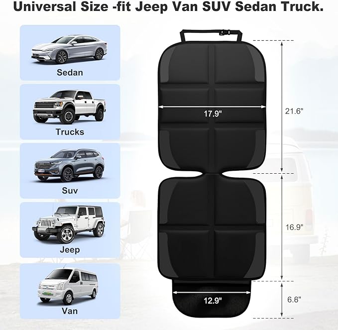 Car Seat Protector, 2 Pack Baby CarSeat Protector with Mesh Pockets & Non-Slip Backing 600D Durable Seat Cover Under Baby Child Car Seat, (Black, Standard)-BubblyBeeBaby