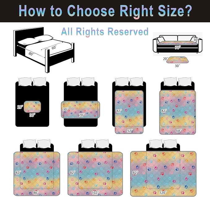 100% Waterproof Dog Bed Cover 86x82 inch Reversible Changing Pad Reusable Camping Mat for Kids/Pet/Dog/Cat Washable Geometric Embroidery Blanket Patchwork Rainbow Dog Paw Printed+Gray-BubblyBeeBaby