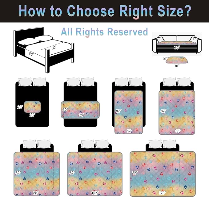 100% Waterproof Dog Bed Cover 68x82 inch Reversible Changing Pad Reusable Camping Mat for Kids/Pet/Dog/Cat Washable Geometric Embroidery Blanket Patchwork Rainbow Dog Paw Printed+Gray-BubblyBeeBaby