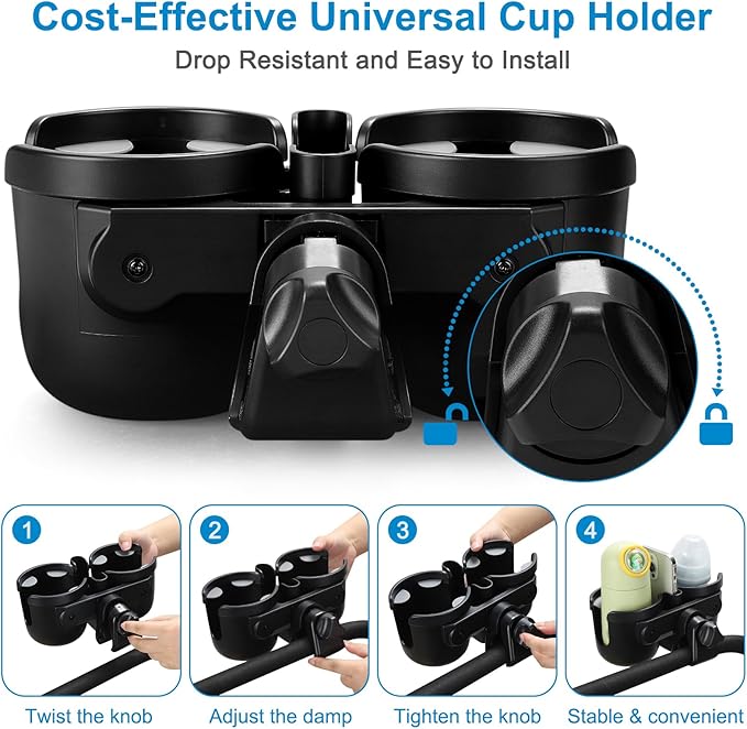Accmor Stroller Cup Holder with Phone Holder, Universal Cup Holder for Uppababy Nuna Doona Strollers, 2-in-1 Bottle Phone Holder for Bike, Wheelchair, Walker, Scooter-BubblyBeeBaby