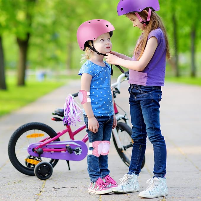 Kids Bike Helmet Set Adjustable for Children, Boys, Girls and Teenagers Aged 3-8 Years Includes Elbow, Knee, Wrist Guards Children's Helmet Protection Set for Bikes SkateboardsRollerskates-BubblyBeeBaby