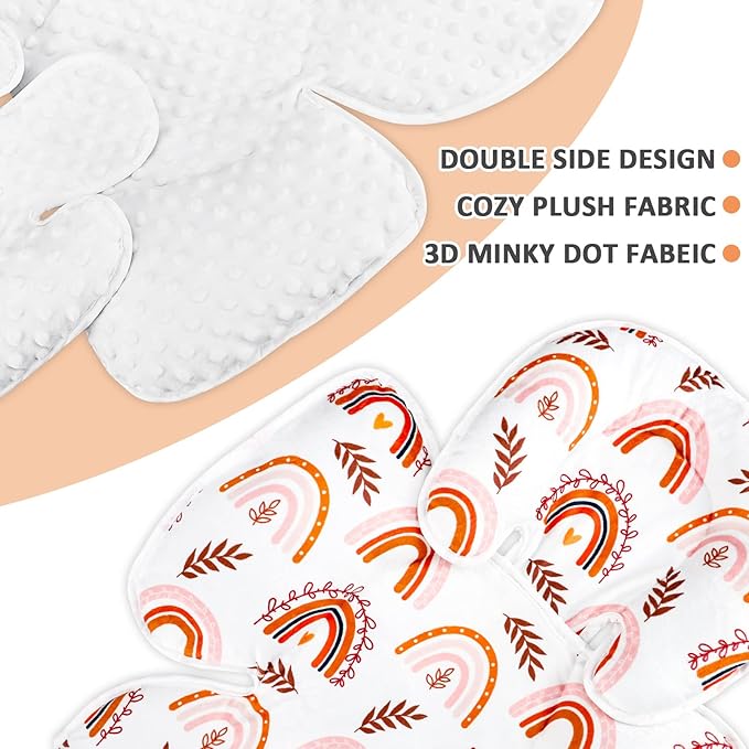 Pea Pod Baby Car Seat Head Support for Newborn, 2 in 1 Infant Car Seat Head Support for Boys Girls Extra Soft Breathable Baby Car Seat Cushion Insert for Strollers, Swings, and Bouncers, Boho Rainbow-BubblyBeeBaby